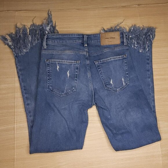 Zara Trafaluc Denimwear Floral Boho Embroidered Fringe Hem Jeans 2 - Picture 2 of 9